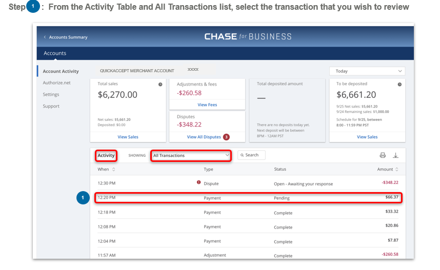 chase transaction history with url