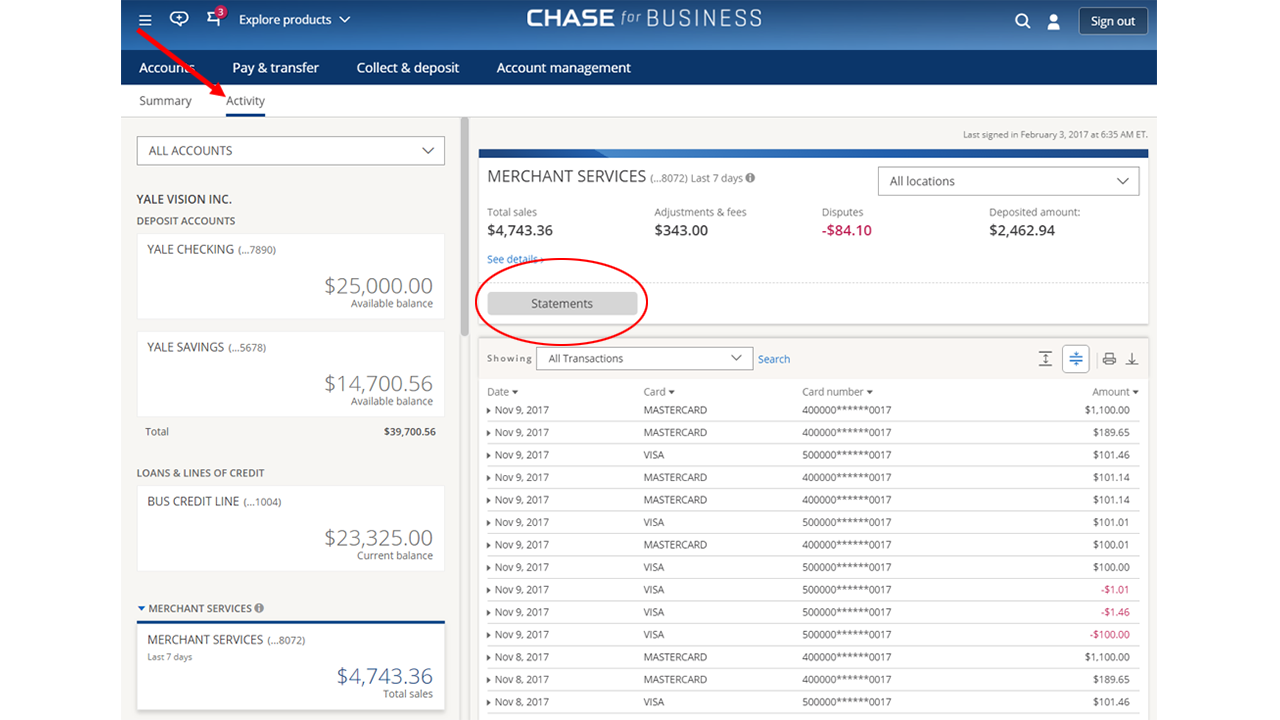 chase transaction history with url