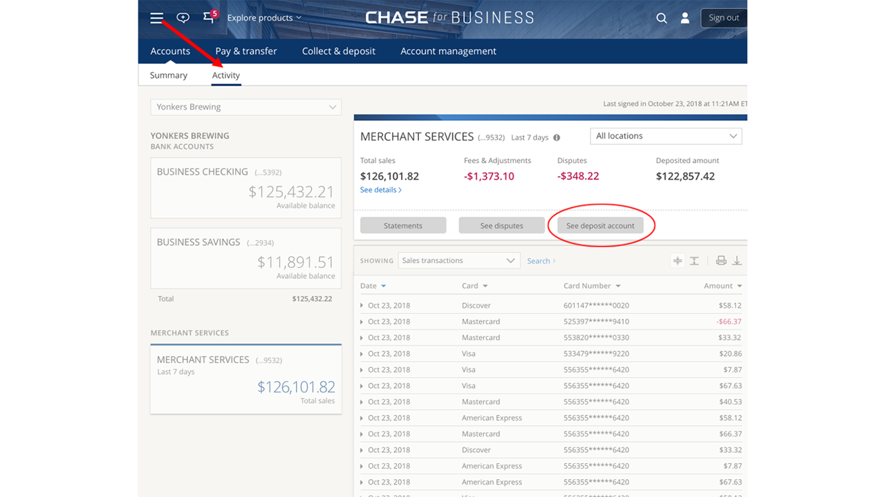 Merchant Services Desposit/Settlement Account