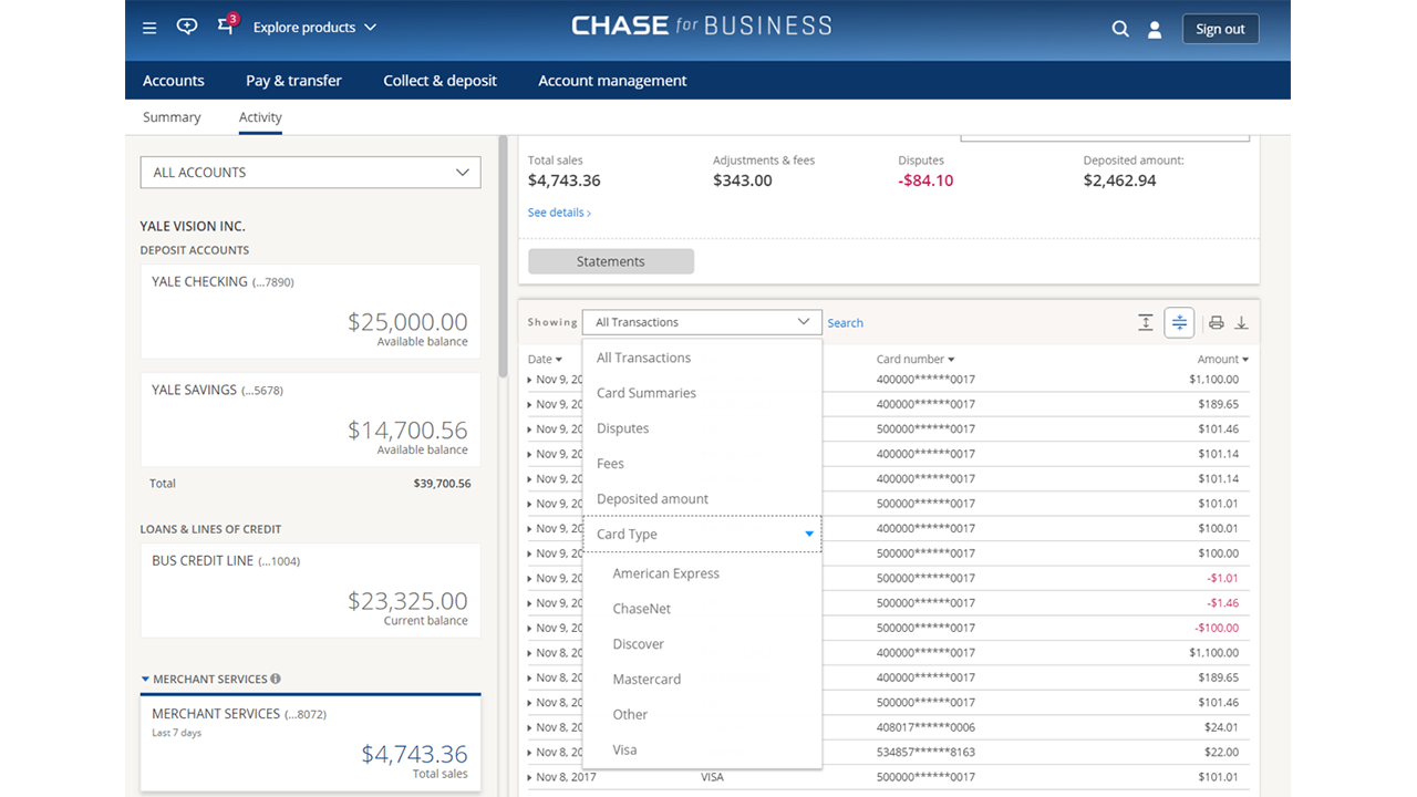 Merchant Services Transaction Screen